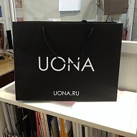 Чёрный бумажный пакет "UONA" 45*40 см с веревочными ручками